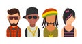 Set icon different subcultures people. Hipster, raper, emo, rastafarian. Royalty Free Stock Photo