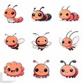 Set Icon of doodlebug cartoon kawaii style Royalty Free Stock Photo