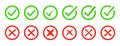 Set of icon green check marks and red crosses white background. Vector web buttons in flat style Royalty Free Stock Photo