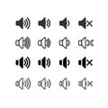 Set of an icon that increases and reduces the sound. Icon showing the mute. Sound icons with different signal levels in a flat