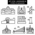 Set icon landmark & store in Bangkok. vector illustration