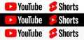 Set of icon logo, Youtube and Youtube Shorts, Vector editorial illustration