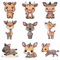 Set Icon of Okapi kawaii minimal flat Royalty Free Stock Photo
