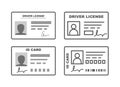 Set icon. Plastic ID cards, car driver license with male photo. Royalty Free Stock Photo