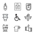 Set icon Public toilets. Sit toilet. Tissue. Male toilet. Women & Man restroom. Stock illustration.