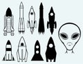 Set icon rockets and alien Royalty Free Stock Photo