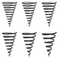 Set icon sign tornado, hurricane swirl, vector festive ribbon Twister tornado