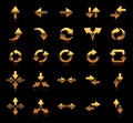 Set icon and symbol arrow direction gold golden