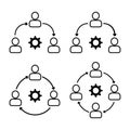 Set icon teamwork, three people and information sharing