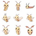 Set Icon of thrips cartoon kawaii style Royalty Free Stock Photo