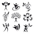 Set of Body Icons with Leaves Foliage Elements Vector Design Royalty Free Stock Photo