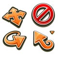 Set icons of arrows and stop sign in cartoon style Royalty Free Stock Photo