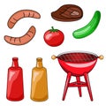 A set of icons of a barbecue. Vector illustration of grilling, s