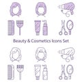 Set of icons for beauty and cosmetics created under the influence of a beauty salon. Suitable for print, web, symbols Royalty Free Stock Photo