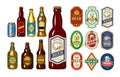 Set of icons beer bottles and label them