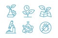 A set of icons biotechnology. Biology chemistry plants and flasks. Agriculture and agronomist.