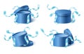 Set icons blue gift box with ribbons and closed and opened lid Royalty Free Stock Photo