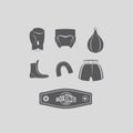 Set icons Boxing, kick boxing. Boxing equipment: gloves and helm