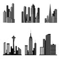 Set of icons for buildings and skyscrapers. Isolated signs of high-rise buildings. The Empire State Building, Space Needle, The Royalty Free Stock Photo