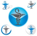 Set of Icons with Caduceus Symbol in Blue