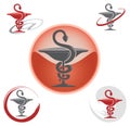 Set of Icons with Caduceus Symbol in Red Royalty Free Stock Photo