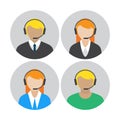 Set of icons with the callcenter agents talking through headset