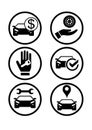 Set of icons with a car. Purchase, sale, repair
