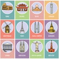 Set icons or cards.- Famous attractions of the world.
