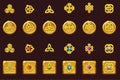 Set icons celtic symbols with gems. Golden coins and square with gems. Cartoon set celtic icons.