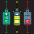 Set of icons character charging battery on black isolated background. Vector image Royalty Free Stock Photo