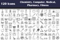 Set of 120 Icons Chemistry, Computer, Medical, Pharmacy, Fitness icons