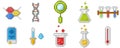 Set chemistry science icons style pixelart concept retro old vintage illustration