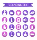 Set of icons for cleaning tools. House cleaning. Cleaning supplies. Flat design style. Cleaning design elements. Vector Royalty Free Stock Photo