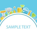 Set of icons for cleaning tools.Template for text. House cleaning staff. Flat design style. Cleaning design elements. Vector illus Royalty Free Stock Photo