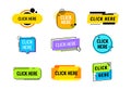 Set of Icons Click Here or Promo Banner, Promotion, Button to Enter on Web Page. Digital Pointer, Navigation for Website