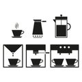 Set of icons for coffee making methods. Simple vector illustration