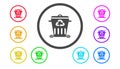 Set of icons in color,illustration,trash can