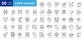 Set of icons core values. 29 vector images with editable stroke. Royalty Free Stock Photo