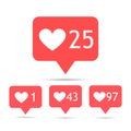 A set of icons counter notifications instagram. Follower. Icon set like 1, 25, 43, 97 insta symbol isolated on white. Social media