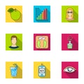 A set of icons about diabetes mellitus. Symptoms and treatment of diabetes. Diabetes icon in set collection on flat