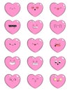Set of icons with different emotions heart. Collection of emoticons for site, info graphics, video, animation, websites