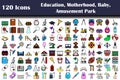 Set of 120 Education, Motherhood, Baby, Amusement Park icons
