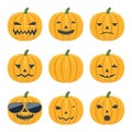 Set of icons of emotional, smiling pumpkins