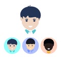 Set icons with european boy,asian boy, african american boy, vector illustration