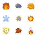 A set of icons about the explosion. Various explosions, a cloud of smoke and fire.Explosions icon in set collection on Royalty Free Stock Photo