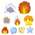 A set of icons about the explosion. Various explosions, a cloud of smoke and fire.Explosions icon in set collection on Royalty Free Stock Photo