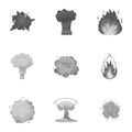 A set of icons about the explosion. Various explosions, a cloud of smoke and fire.Explosions icon in set collection on Royalty Free Stock Photo