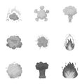 A set of icons about the explosion. Various explosions, a cloud of smoke and fire.Explosions icon in set collection on Royalty Free Stock Photo