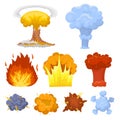 A set of icons about the explosion. Various explosions, a cloud of smoke and fire.Explosions icon in set collection on Royalty Free Stock Photo