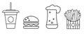 a set of icons for fast food - a glass with a drink, a hamburger, beer, french fries Royalty Free Stock Photo